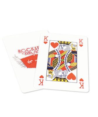 Bridge sized playing cards, fanned out front and back on display