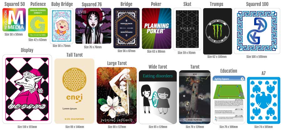 A variety of card sizes